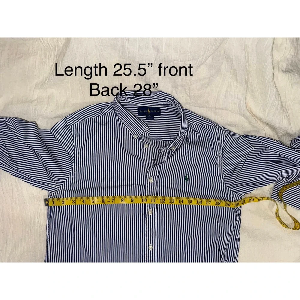 Ralph Lauren blue white striped button down green pony‎ boys XL 14-16